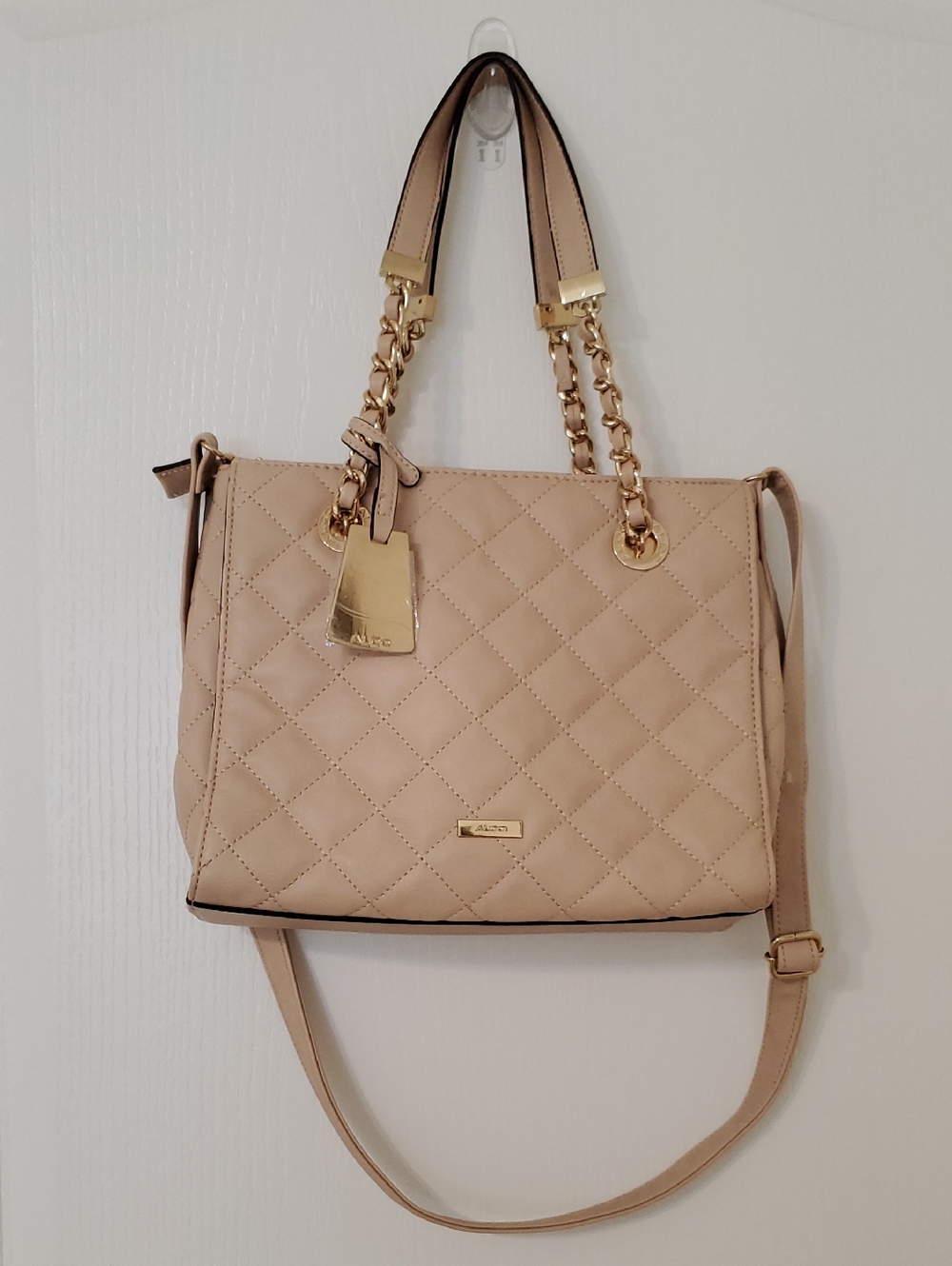ALDO Diamond Quilted Cream Beige Satchel Shoulder Bag, NWOT